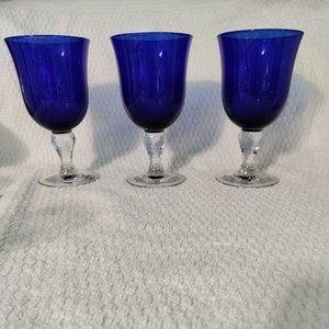 Set of 3 Libbey Glass Co. Martello Cobalt Blue Water Goblets 7"